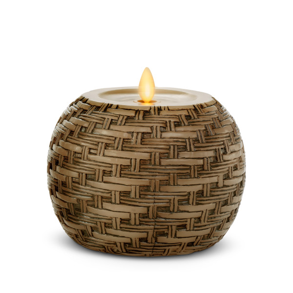Luminara Round Embossed Basket Weave Candle 4.5 x 4 Remote Ready
